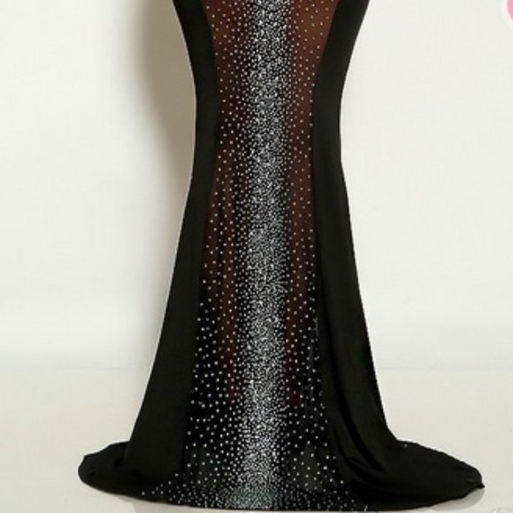 SEXY Black & Silver Halter Rhinestone Maxi Dress - Picture 6 of 6